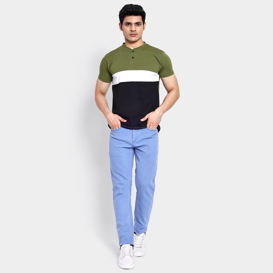 Men's Henley Half Sleeves T-Shirt , Olive, large image number null